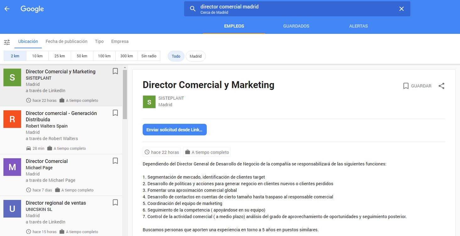 google empleos interfaz